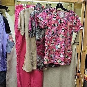 Bundle of 4 scrubs: 3 tops,1 pant,: Peaches, Landau and Scrubstar brands size XS